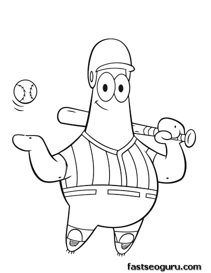 Printable Cartoon SpongeBob Patrick Baseball coloring pages